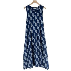 MANA Blue Floral Print‎ Cotton Sleeveless Tie Waist Midi Dress Size S